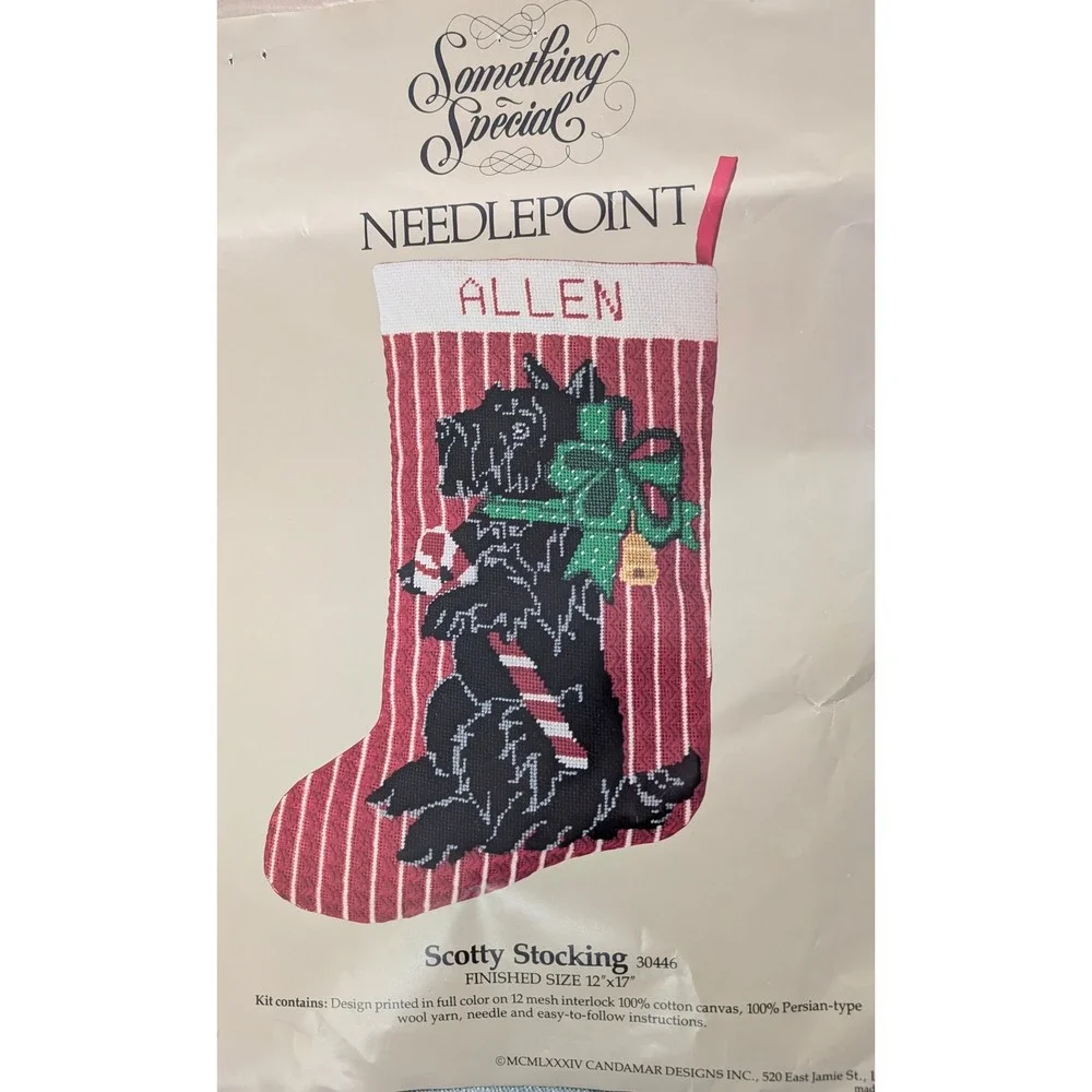Vintage 1984 Candamar Something Special Scotty Dog Needlepoint Stocking 30446